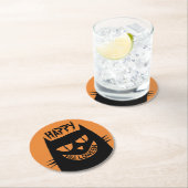 Creepy Halloween Black Cat op Sinaasappel Ronde Kartonnen Onderzetter (Insitu)