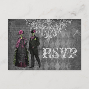 Creepy Halloween Bride & Groom RSVP Wedding Kaartje
