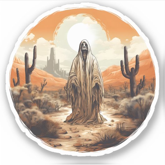 Creepy Halloween Ghost Op Een Woestijn Cool Ghost Sticker (Voorkant)