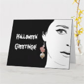 Creepy Halloween gothic meisje mode illustratie Kaart (Gele Bloem)