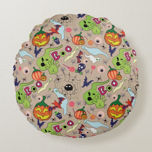 Creepy Halloween grafische set Rond Kussen (Voorkant)