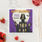 Creepy Halloween Haunted House Flying Bats Purple Servet (Insitu)