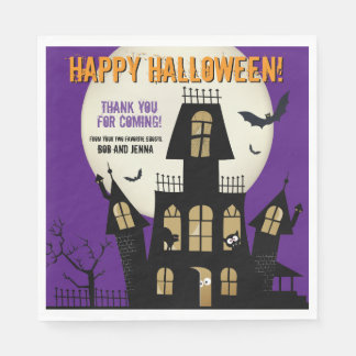 Creepy Halloween Haunted House Flying Bats Purple Servet
