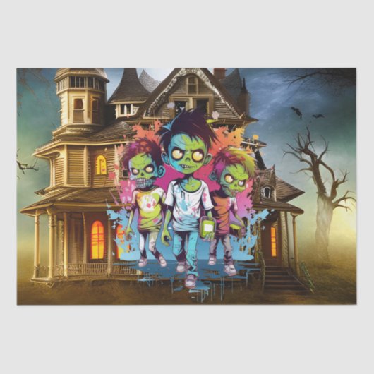 Creepy Halloween Huis zombie jongens Tissuepapier (Voorkant)