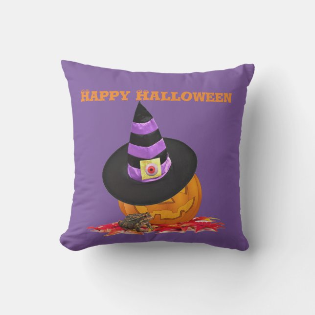 Creepy Halloween Jack O Lantern en Witch Pet l Buitenkussen (Voorkant)