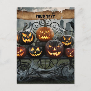 Creepy Halloween Jack-o'-Lanterns met spinnenwebbe Briefkaart