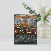 Creepy Halloween Jack-o'-Lanterns met spinnenwebbe Briefkaart (Staand voorkant)