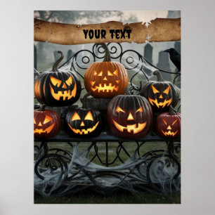 Creepy Halloween Jack-o'-Lanterns met spinnenwebbe Poster