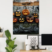 Creepy Halloween Jack-o'-Lanterns met spinnenwebbe Poster (Thuiskantoor)