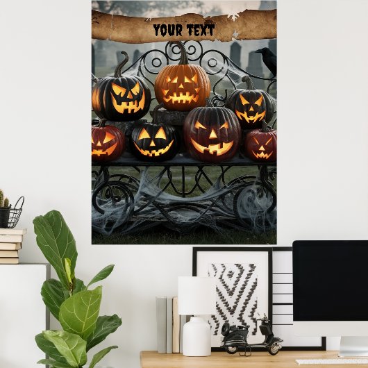 Creepy Halloween Jack-o'-Lanterns met spinnenwebbe Poster (Thuiskantoor)