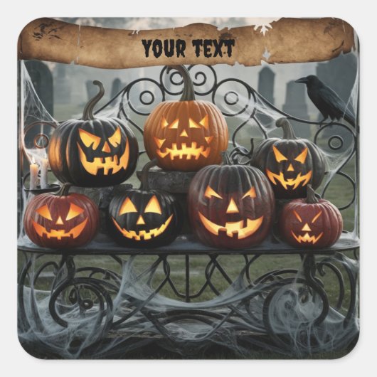 Creepy Halloween Jack-o'-Lanterns met spinnenwebbe Vierkante Sticker (Voorkant)