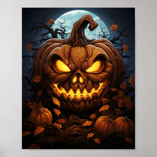 Creepy Halloween nacht Sinaasappel Jack O Lantern Poster