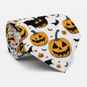 Creepy Halloween Oranje pompoen horror bat klant Stropdas (Opgerold)