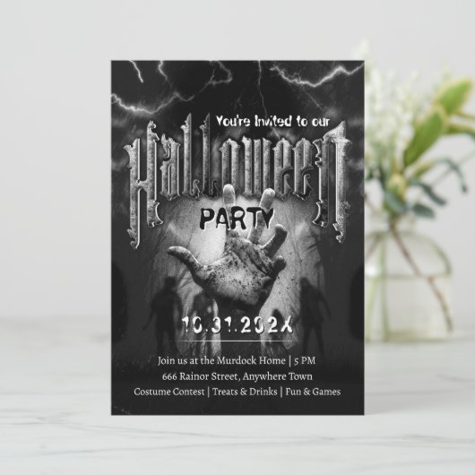 Creepy Halloween Party Zombies Black Scary Night Kaart (Staand voorkant)