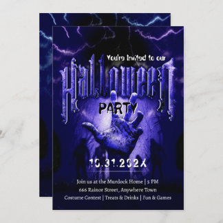 Creepy Halloween Party Zombies Blue Scary Night Kaart
