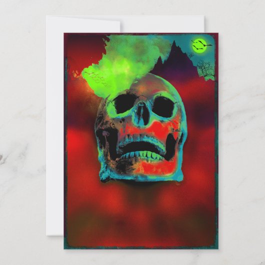 Creepy Halloween Party Zombies Neon Scary Skull Kaart (Achterkant)