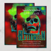 Creepy Halloween Party Zombies Neon Scary Skull Kaart (Voorkant / Achterkant)