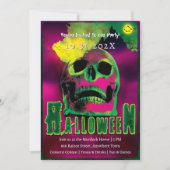 Creepy Halloween Party Zombies Neon Scary Skull Kaart (Voorkant)