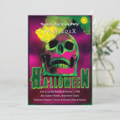 Creepy Halloween Party Zombies Neon Scary Skull Kaart (Staand voorkant)