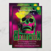Creepy Halloween Party Zombies Neon Scary Skull Kaart (Voorkant / Achterkant)