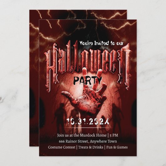 Creepy Halloween Party Zombies Red Scary Night Kaart (Voorkant / Achterkant)