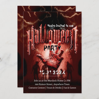 Creepy Halloween Party Zombies Red Scary Night Kaart