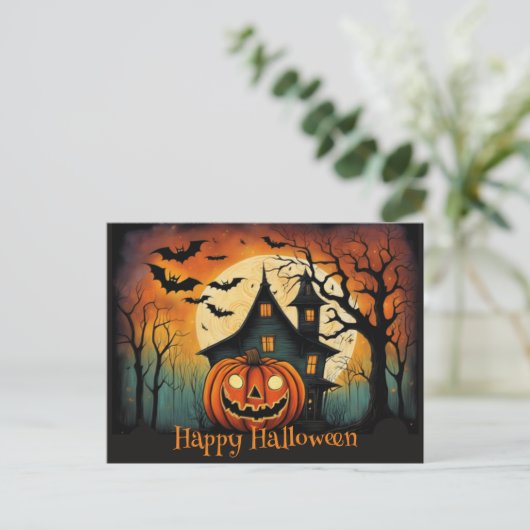 Creepy Halloween Pompoen Happy Halloween Briefkaart (Staand voorkant)