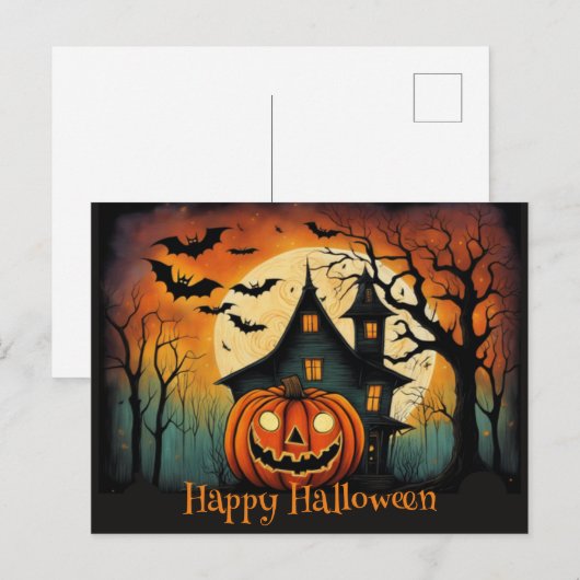 Creepy Halloween Pompoen Happy Halloween Briefkaart (Voorkant / Achterkant)
