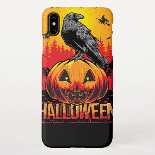 Creepy Halloween Pumpkin Head met Crow iPhone Hoesje (Achterkant)