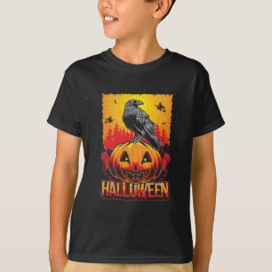 Creepy Halloween Pumpkin Head met Crow T-shirt