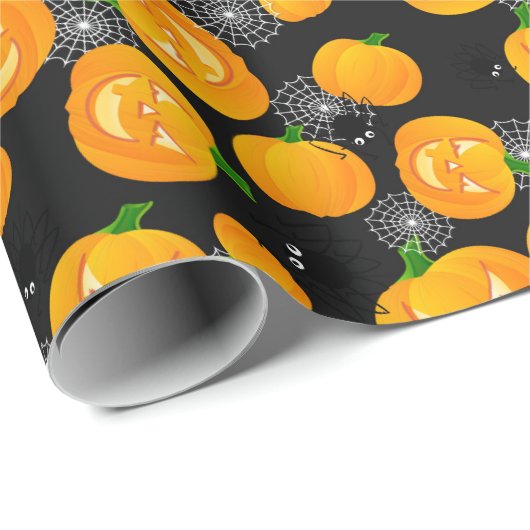 Creepy Halloween Spider Jack O Lantern Spider Web Cadeaupapier (Rol Hoek)