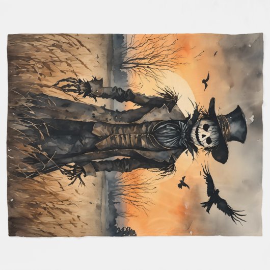 Creepy Halloween vogelverschrikker met kraaien Fleece Deken (Voorkant (Horizontaal))