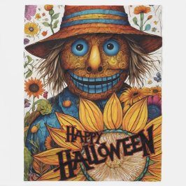 Creepy Halloween vogelverschrikker met zonnebloeme Fleece Deken
