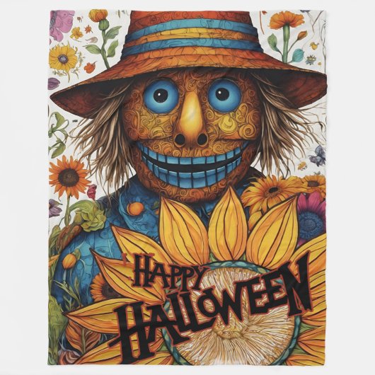 Creepy Halloween vogelverschrikker met zonnebloeme Fleece Deken (Voorkant)