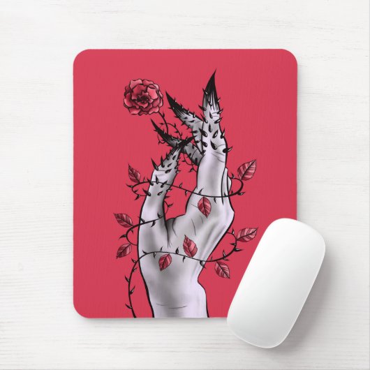 Creepy Hand Roos Thorns Macabre Red Muismat (Met muis)