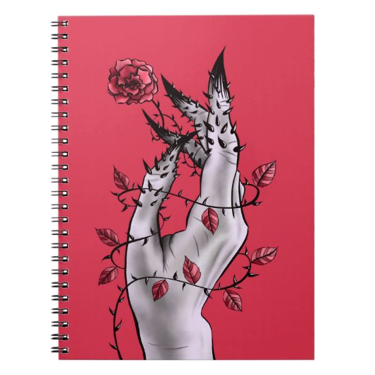 Creepy Hand Roos Thorns Macabre Red Notitieboek (Voorkant)