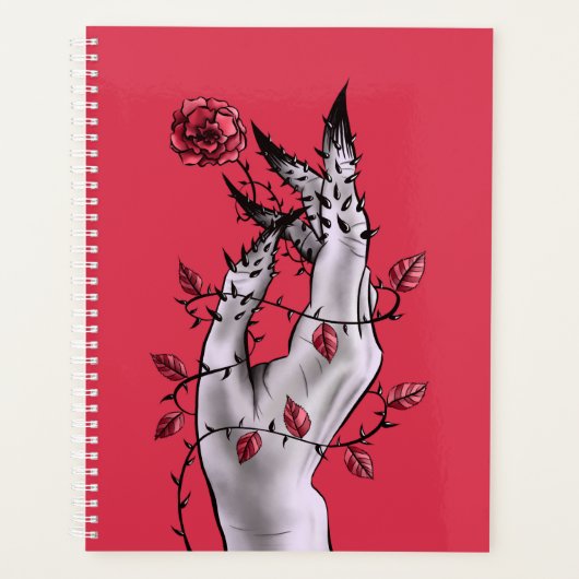 Creepy Hand Roos Thorns Macabre Red Planner (Voorkant)