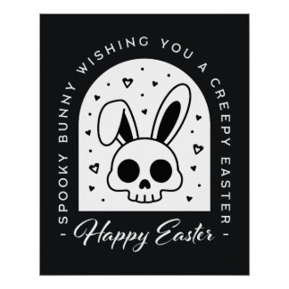 Creepy Happy Easter bunny skull gothic aesthetic Perfect Poster