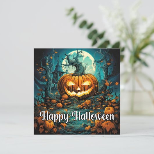 Creepy Happy Halloween Pumpkin Illustratie Kaart (Staand voorkant)