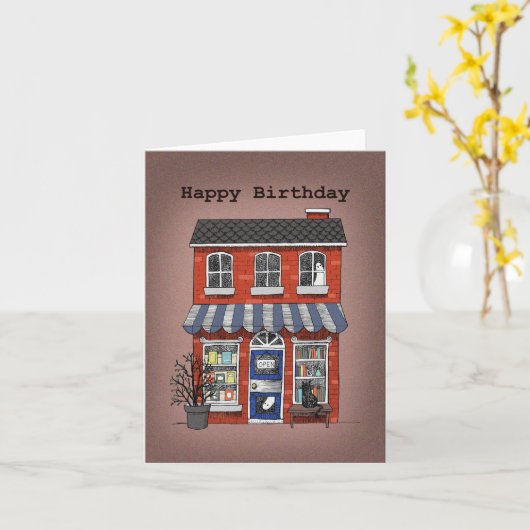 Creepy Haunted Bookstore Schattige Ghost Verjaarda Kaart (Gele Bloem)