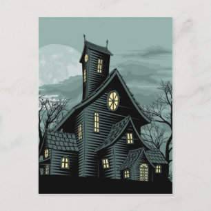Creepy haunted geest house scène illustratie briefkaart