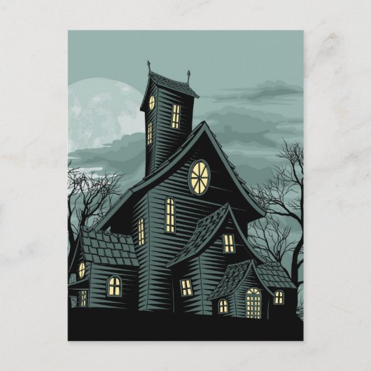 Creepy haunted geest house scène illustratie briefkaart (Voorkant)