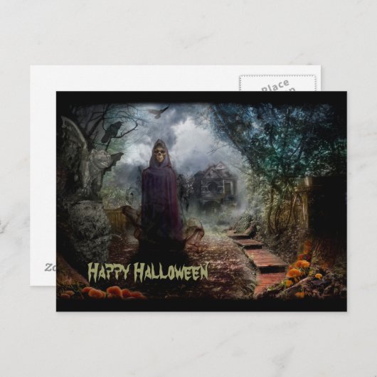 Creepy Haunted House and its Ghost Owner - Macabre Briefkaart (Voorkant / Achterkant)