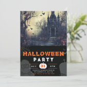 Creepy Haunted House en Bats Black Halloween Kaart (Staand voorkant)