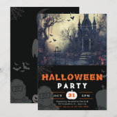 Creepy Haunted House en Bats Black Halloween Kaart (Voorkant / Achterkant)