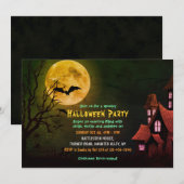 Creepy Haunted House en Bats Graveyard Halloween Kaart (Voorkant / Achterkant)