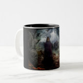 Creepy Haunted House en zijn Ghost Owner - Macabre Tweekleurige Koffiemok (Voorkant links)