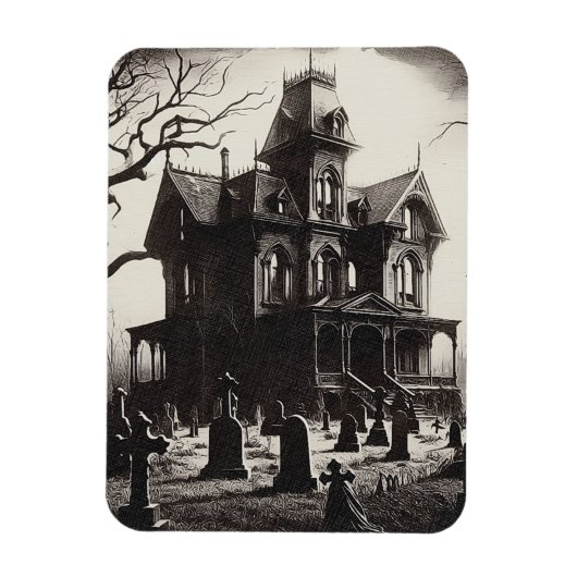 Creepy Haunted House Graveyard Drawing Magneet (Verticaal)