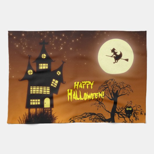 Creepy Haunted House Halloween Decorative Theedoek (Horizontaal)