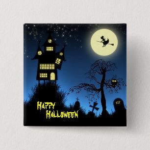 Creepy Haunted House Halloween Decorative Vierkante Button 5,1 Cm